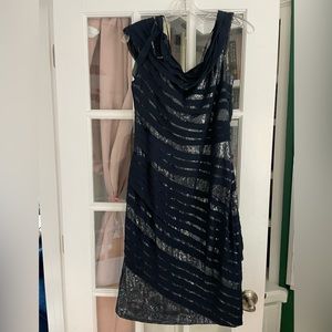 Tadashi Shoji Asymmetrical Navy Blue Midi Sequin Dress